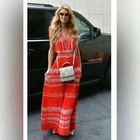 Self-Portrait Flower Spell Chiffon Ruffle Pleated Maxi dress Size UK4 US0​ - Picture 5 of 10